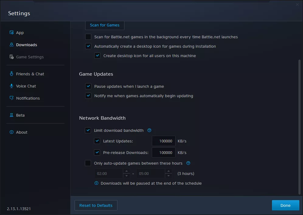 Activision Blizzard Battle.Net download bandwidth restriction options