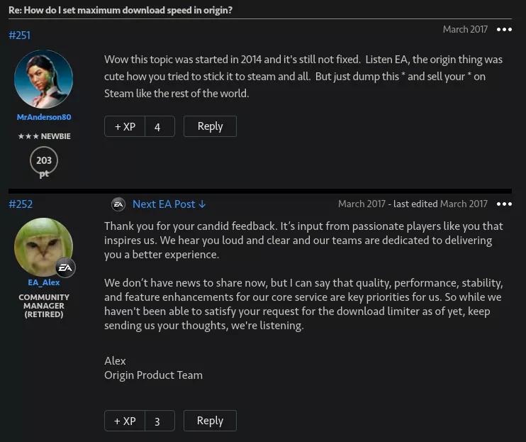 EA Answers HQ discussion regarding the implementation of download bandwidth restrictions
