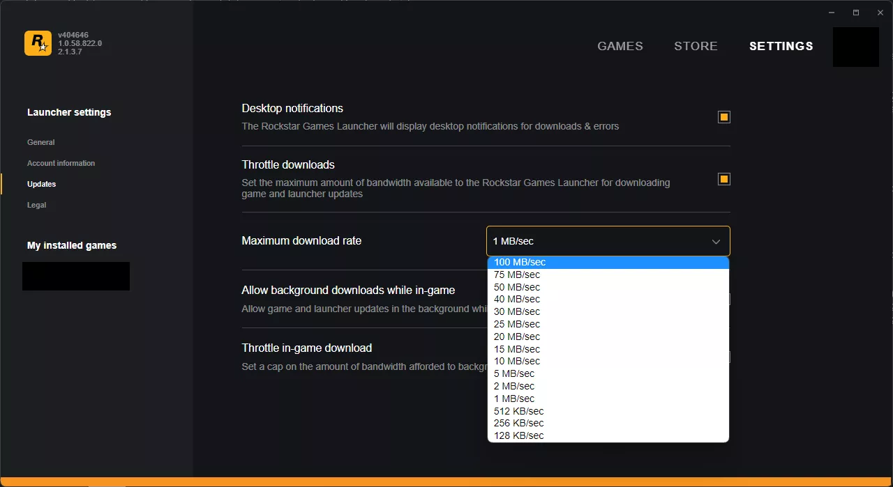 Rockstar Games download bandwidth restriction options
