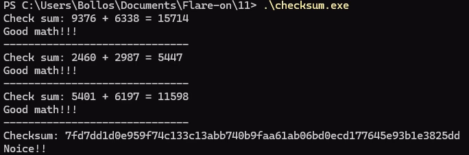 Flare-On 11 checksum - Entry of hex characters into original challenge binary