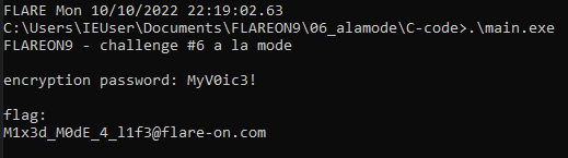 Flare-on 9 alamode flag output