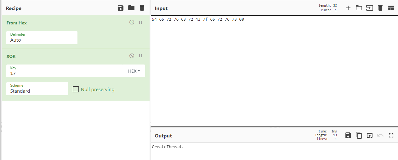 Flare-on 9 alamode Cyberchef XOR 17 recipe