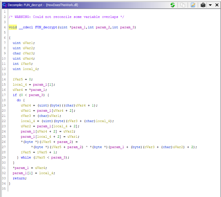 Flare-on 9 alamode Ghidra decrypt function