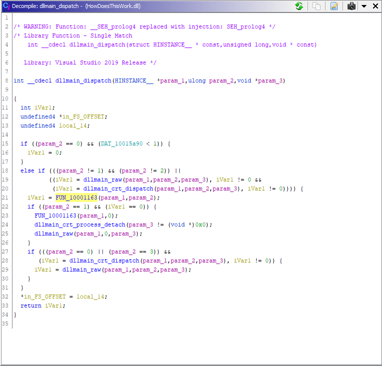 Flare-on 9 alamode Ghidra view of dllmain_dispatch