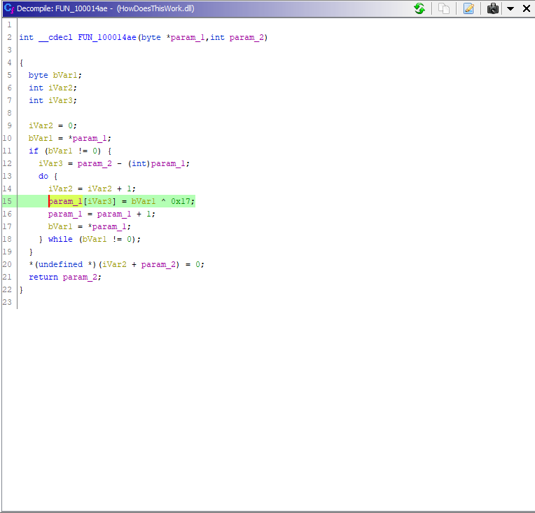 Flare-on 9 alamode Ghidra XOR 17 function