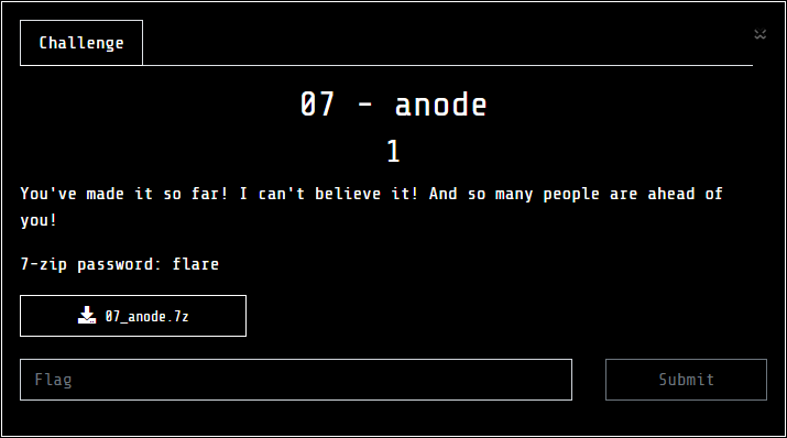 Flare-on 9 anode challenge description