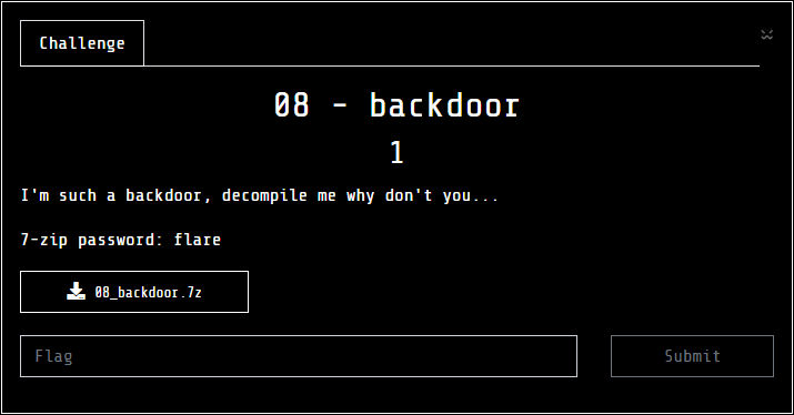 Flare-on 9 backdoor challenge description