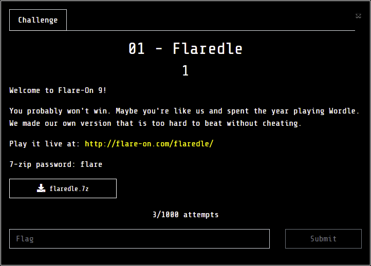 Flare-on 9 Flaredle challenge description