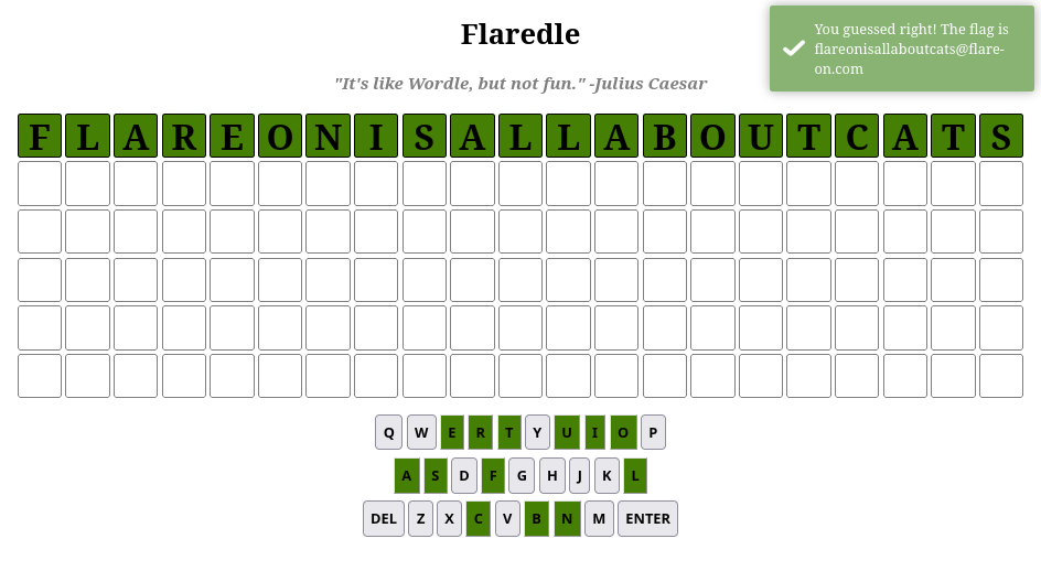 Flare-on 9 Flaredle flag returned by correct answer