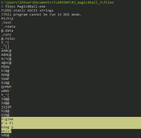 Flare-on 9 Magic 8 Ball FLOSS output