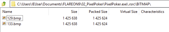 Flare-on 9 Pixel Poker 7-zip showing two bitmaps