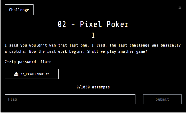 Flare-on 9 Pixel Poker description