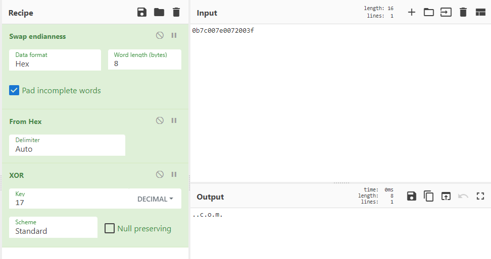Flare-on 9 T8 XOR 17 recipe in Cyberchef